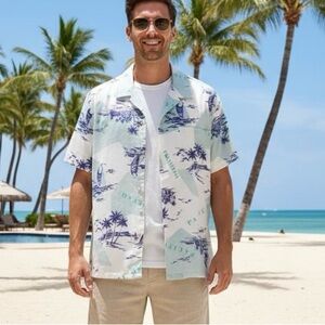 VTG Live Honolulu Hawaii authentic Shirt Mens Large Blue White Islands & Boats